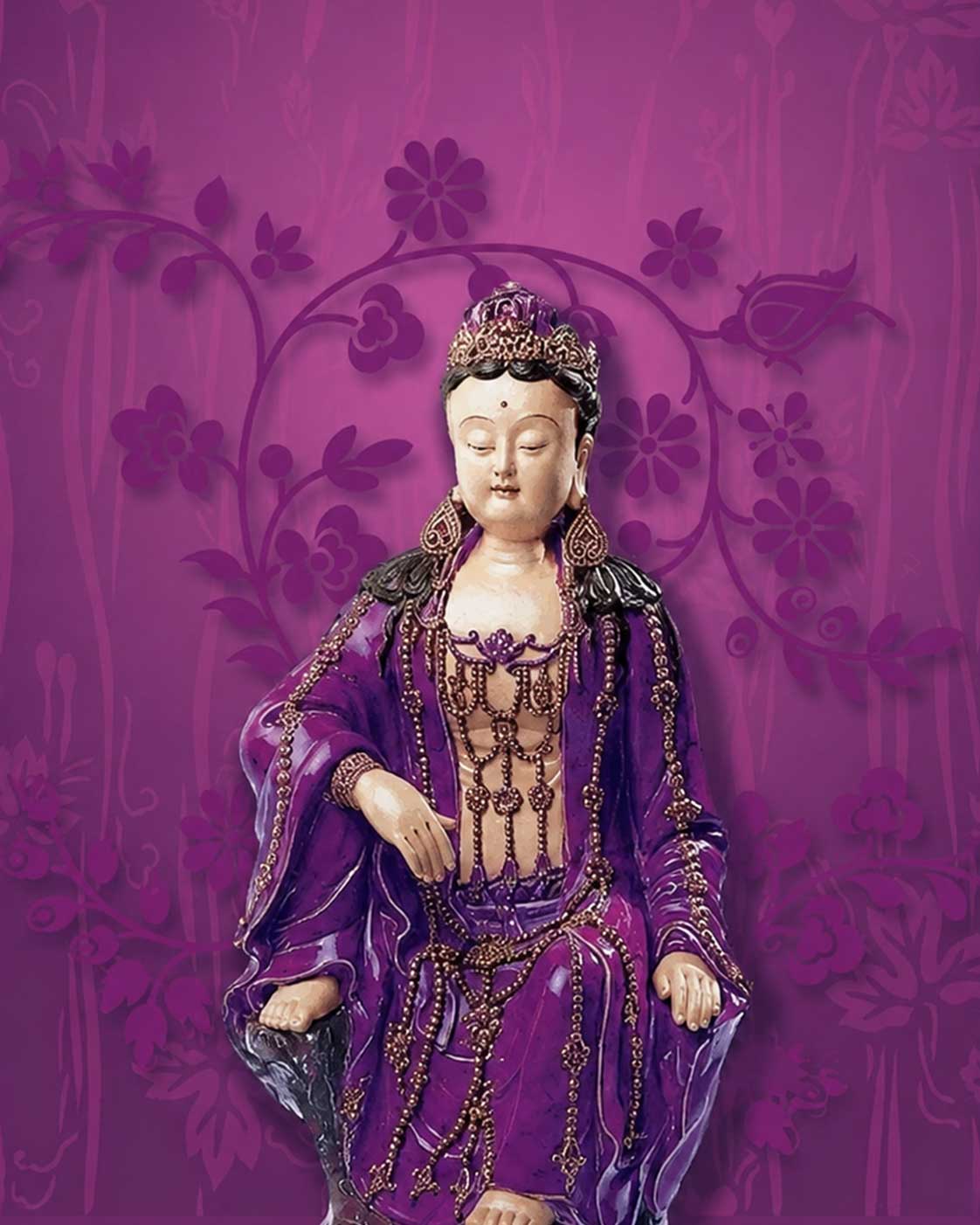 A peaceful spiritual image of Kuan Yin with soft white, violet, pink, or golden light. The image may include lotus flowers, flowing robes, a serene expression, or a gentle atmosphere of mercy, compassion, and healing.
